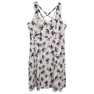 Torrid 18 Skull Rose Dress White Strappy Lattice Fit Flare Goth Rockabilly Retro